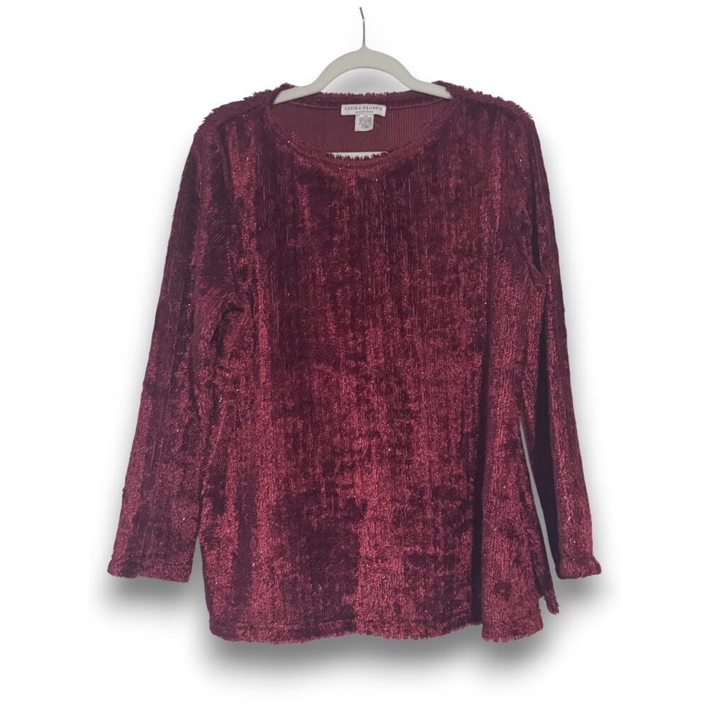 Lucien Daunois Burgundy Fringed Knit Blouse Size 48 Made in Canada Vintage